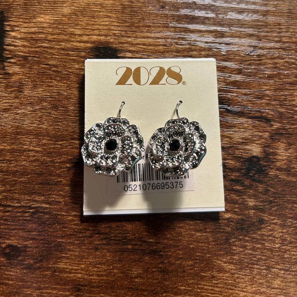 2028 Flower Crystal Pierced Hook Earrings Costume Jewelry
